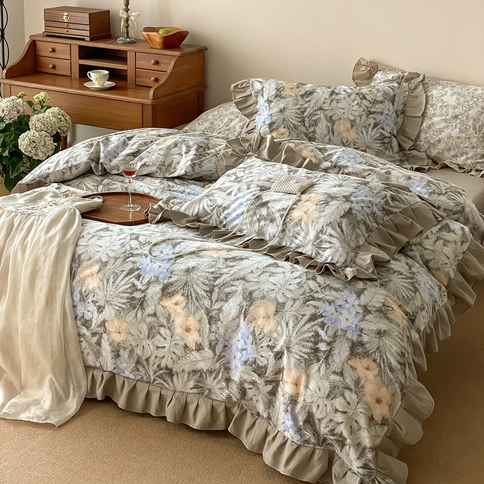 91家纺网 家纺一手货源 找家纺 窝米 2024新款全棉磨毛花边工艺款四件套 秋雅