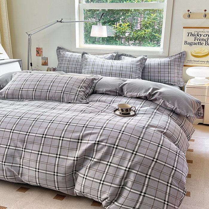 91家纺网 家纺一手货源 找家纺 品乐家纺 2024新款全棉生态棉印花磨毛四件套 宝莉格-灰