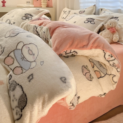 韩巢家纺 2024新款加厚雪花绒印花四件套-风格一（提供卖家秀） 小伙伴