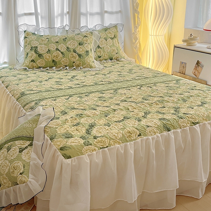 91家纺网 家纺一手货源 找家纺 易辰美 2025新款亲肤舒适印花夹棉公主风床裙 椿茶