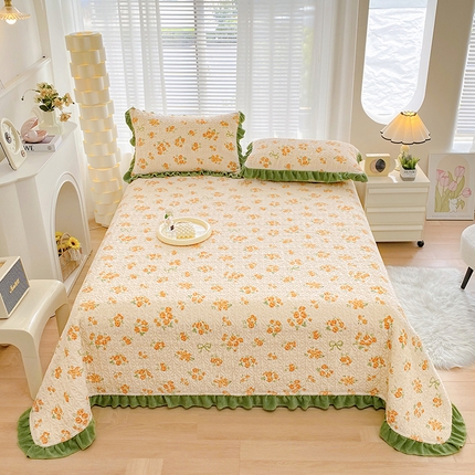 91家纺网 家纺一手货源 找家纺 （总）梦精灵家纺 2025新款牛奶绒花边绗缝工艺印花单床盖