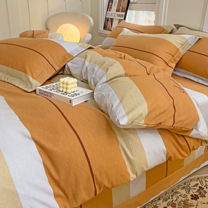 91家纺网 家纺一手货源 找家纺 品乐家纺 2024新款全棉生态棉印花磨毛四件套 百斯特-桔