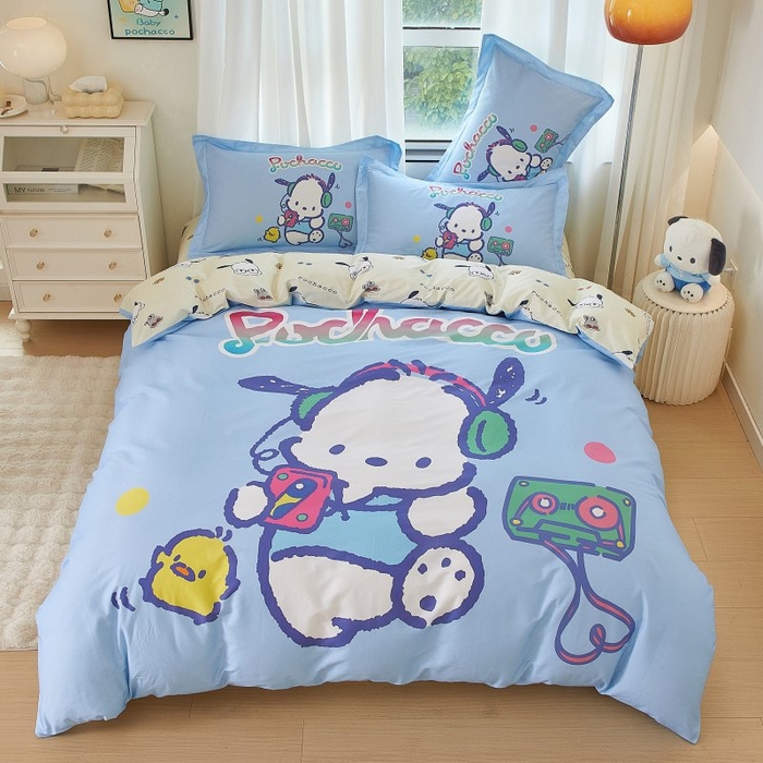 91家纺网 家纺一手货源 找家纺 蘭菲家纺 2024新款全棉大版卡通三丽鸥四件套 恰恰舞步