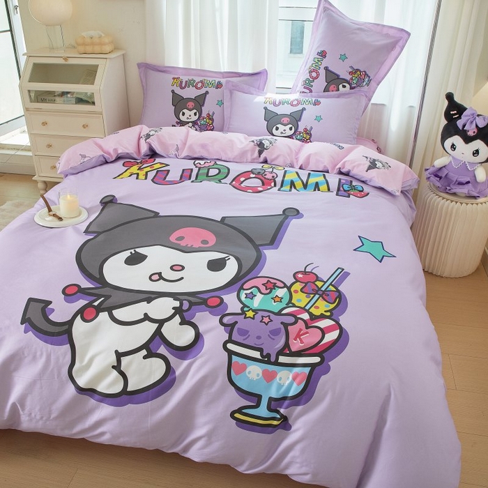 91家纺网 家纺一手货源 找家纺 蘭菲家纺 2024新款全棉大版卡通三丽鸥四件套 果茶