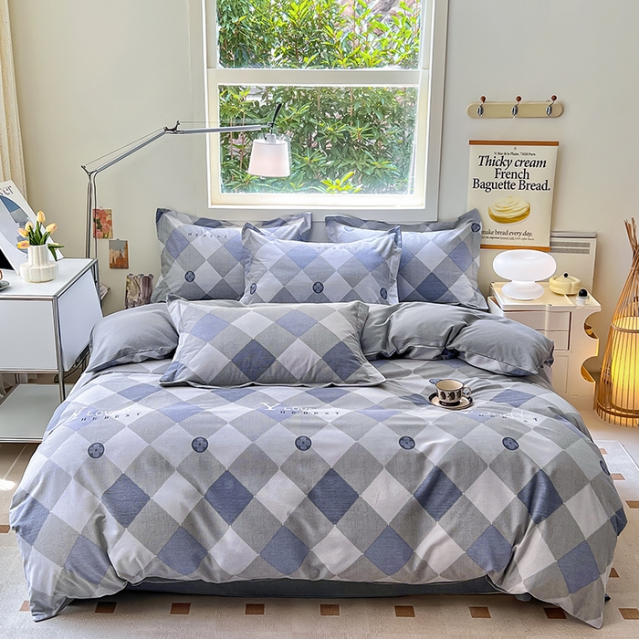 91家纺网 家纺一手货源 找家纺 品乐家纺 2024新款全棉生态棉印花磨毛四件套 乔顿-灰