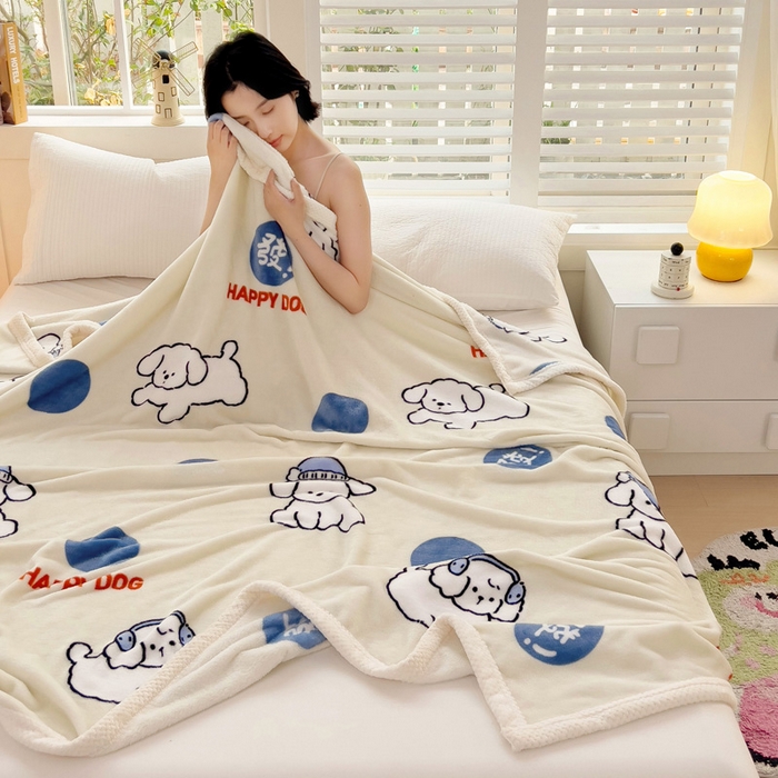 91家纺网 家纺一手货源 找家纺 千荨 2024新款亲肤舒适双面贝贝绒包边牛奶绒毛毯 贝贝绒-旺财