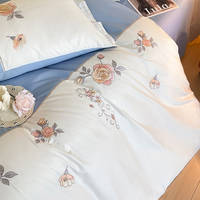 91家纺网 家纺一手货源 找家纺 理想家家纺 2024新款全棉轻奢刺绣四件套-芳华 芳华-蓝