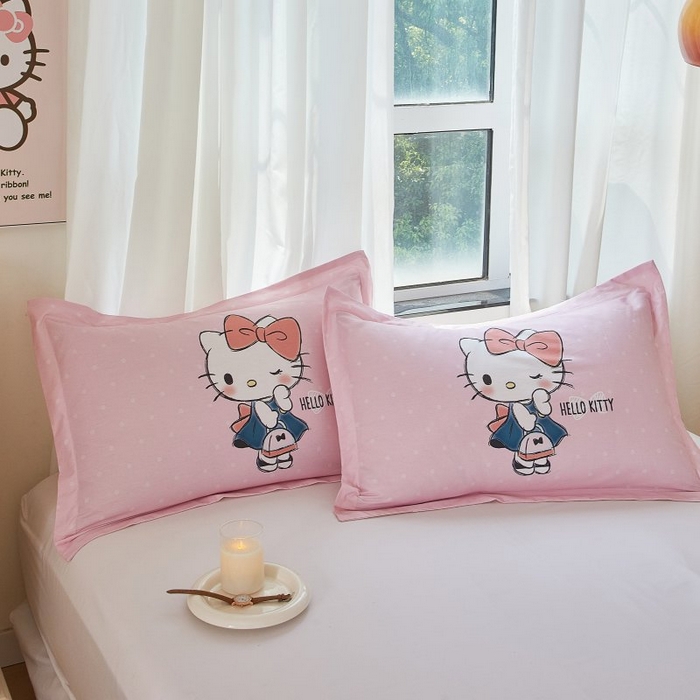 91家纺网 家纺一手货源 找家纺 蘭菲家纺 2024新款全棉大版卡通三丽鸥单品枕套 摩卡-粉