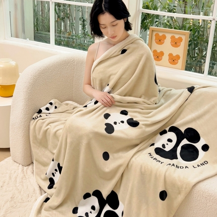 千荨 2024新款亲肤舒适双面贝贝绒包边牛奶绒毛毯 贝贝绒-熊猫胖达