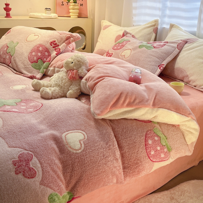 91家纺网 家纺一手货源 找家纺 韩巢家纺 2024新款加厚雪花绒印花四件套-风格一（提供卖家秀） 蝶雅