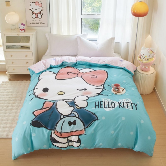 91家纺网 家纺一手货源 找家纺 蘭菲家纺 2024新款全棉大版卡通三丽鸥单品被套 摩卡-蓝