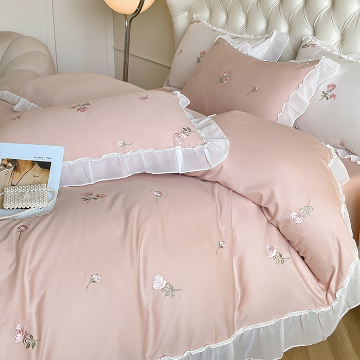 91家纺网 家纺一手货源 找家纺 理想家家纺 2024新款全棉轻奢刺绣四件套-花韵 花韵-粉