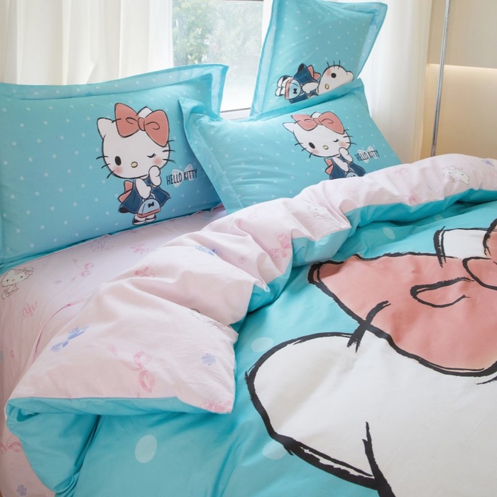 91家纺网 家纺一手货源 找家纺 蘭菲家纺 2024新款全棉大版卡通三丽鸥四件套 摩卡-蓝