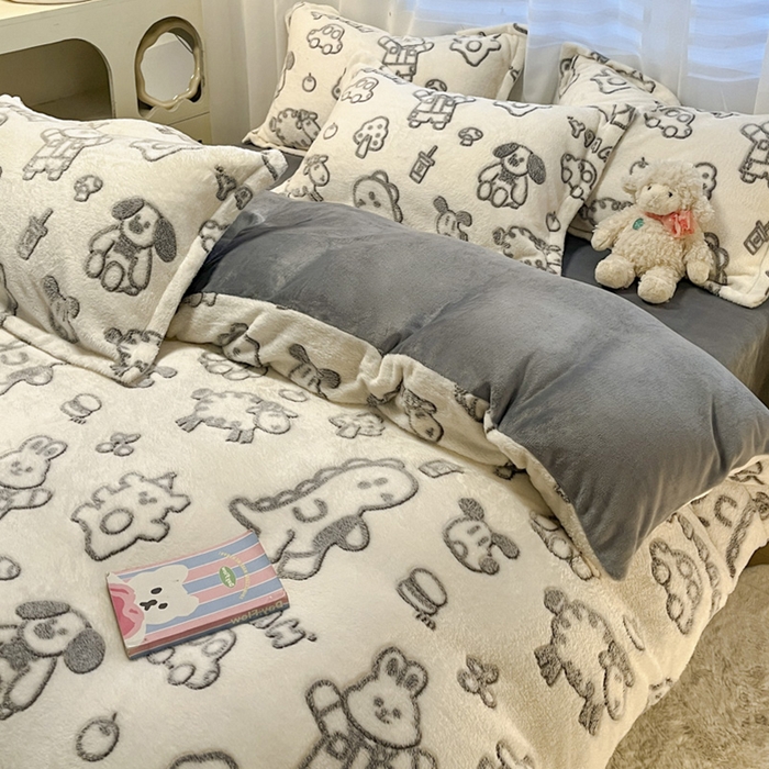 91家纺网 家纺一手货源 找家纺 韩巢家纺 2024新款加厚雪花绒印花四件套-风格一（提供卖家秀） 灰色轨迹