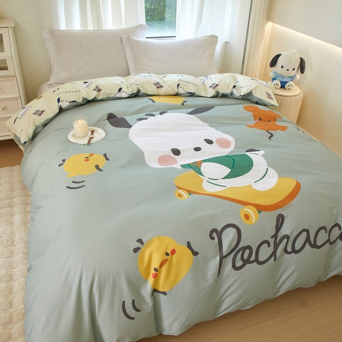 91家纺网 家纺一手货源 找家纺 蘭菲家纺 2024新款全棉大版卡通三丽鸥单品被套 滑板恰恰