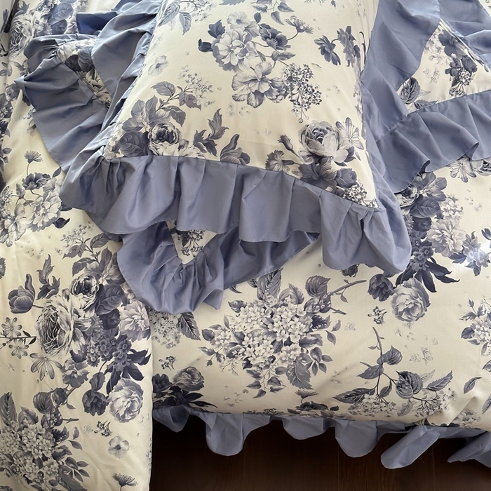 91家纺网 家纺一手货源 找家纺 （总）窝米 2024新款数码印花长绒棉100支花边款四件套-晚意