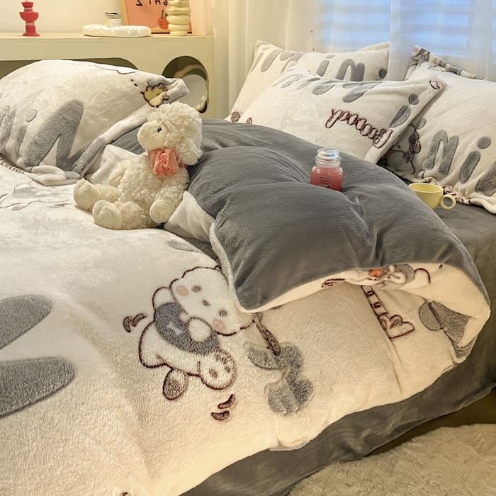 91家纺网 家纺一手货源 找家纺 韩巢家纺 2024新款加厚雪花绒印花单件被套-风格一（提供卖家秀 ） 米菲