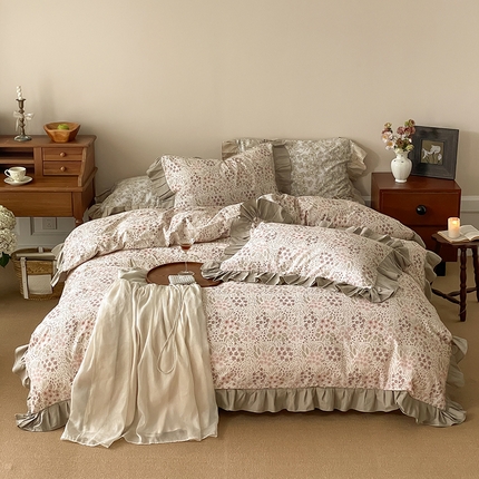 91家纺网 家纺一手货源 找家纺 （总）窝米 2024新款全棉磨毛花边工艺款四件套