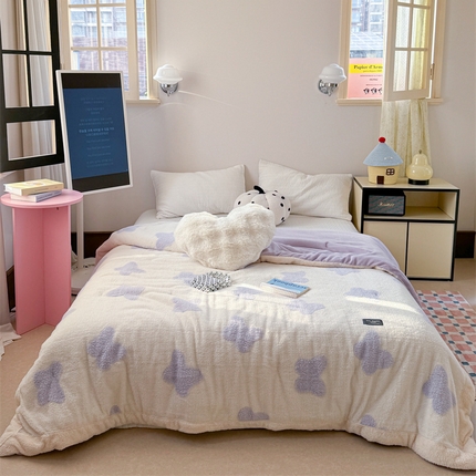 91家纺网 家纺一手货源 找家纺 暖生活 2024新款舒棉绒提花多功能毛毯被 蝴蝶-紫
