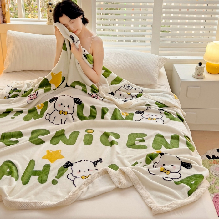 91家纺网 家纺一手货源 找家纺 千荨 2024新款亲肤舒适双面贝贝绒包边牛奶绒毛毯 贝贝绒-屁屁狗