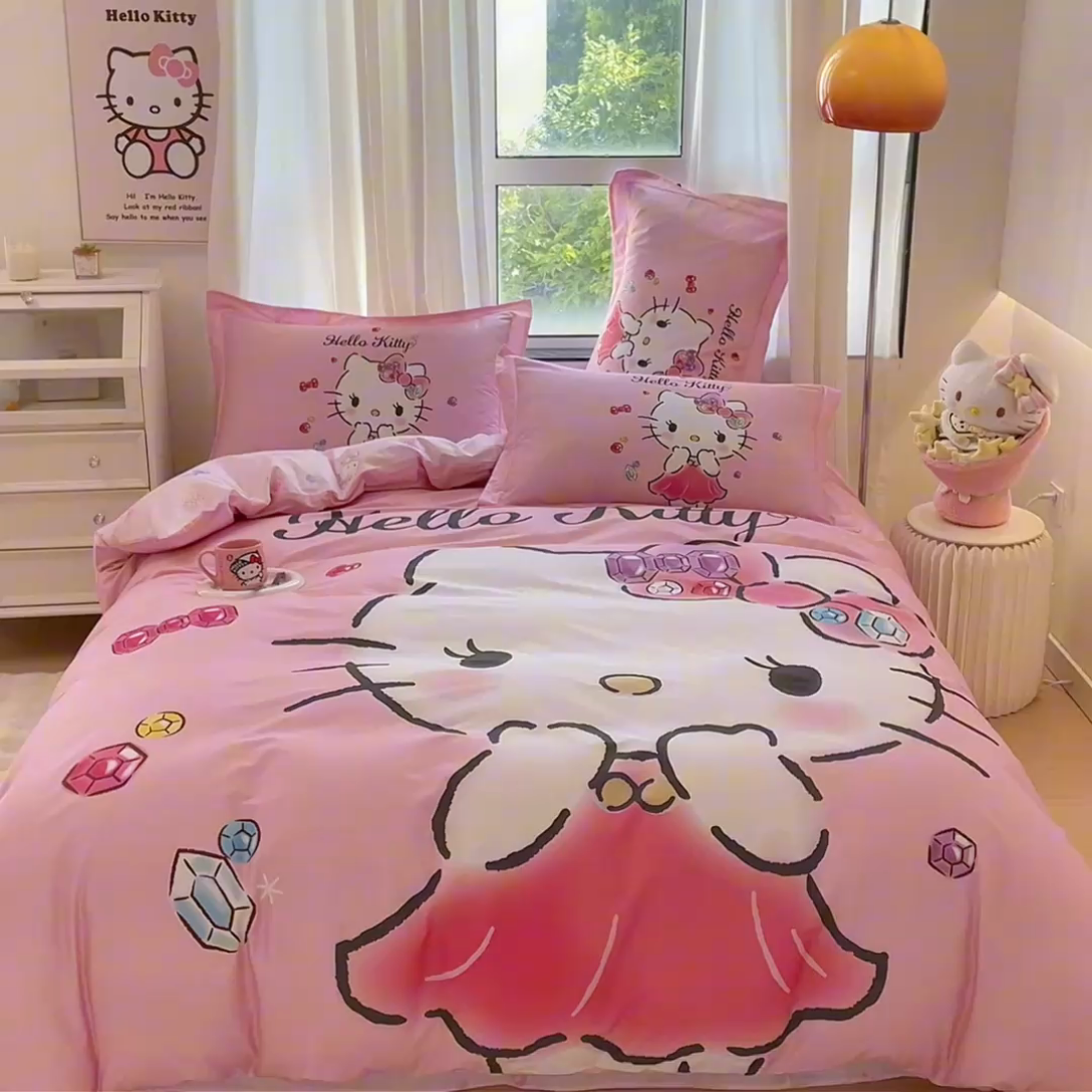 91家纺网 家纺一手货源 找家纺 蘭菲家纺 2024新款全棉大版卡通三丽鸥四件套 向往