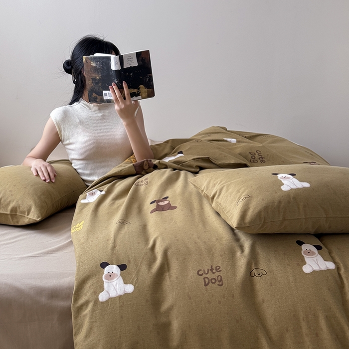 91家纺网 家纺一手货源 找家纺 窝米 2024新款全棉磨毛简约卡通系列四件套 快乐玩伴