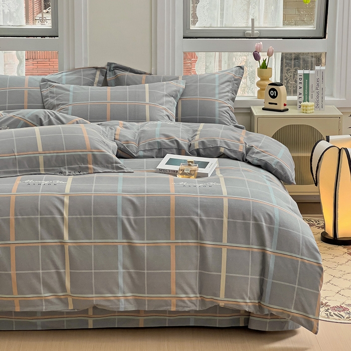 91家纺网 家纺一手货源 找家纺 品乐家纺 2024新款全棉生态棉印花磨毛四件套 波士顿-灰