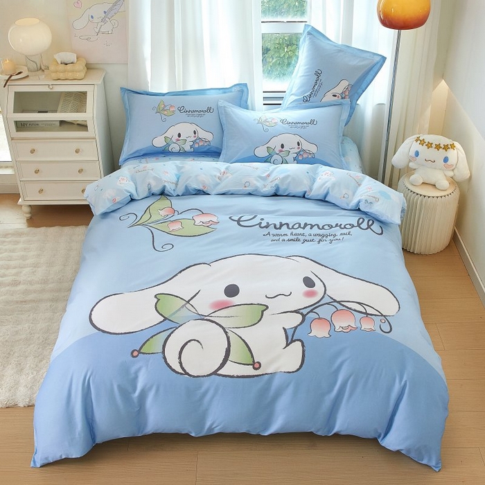 91家纺网 家纺一手货源 找家纺 蘭菲家纺 2024新款全棉大版卡通三丽鸥四件套 清新