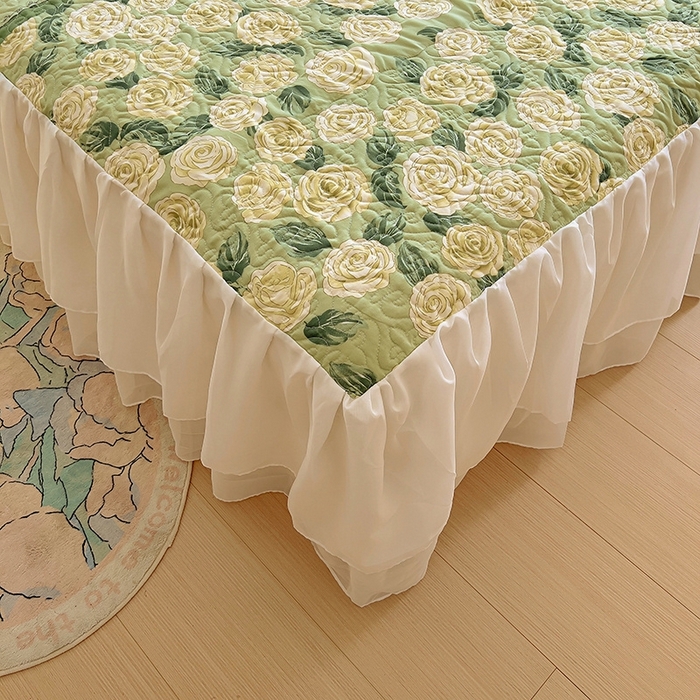 91家纺网 家纺一手货源 找家纺 易辰美 2025新款亲肤舒适印花夹棉公主风床裙 椿茶