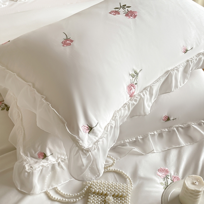 91家纺网 家纺一手货源 找家纺 理想家家纺 2024新款全棉轻奢刺绣四件套-花韵 花韵-白