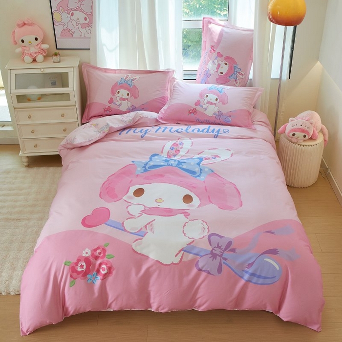 91家纺网 家纺一手货源 找家纺 蘭菲家纺 2024新款全棉大版卡通三丽鸥四件套 去约会