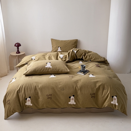 91家纺网 家纺一手货源 找家纺 窝米 2024新款全棉磨毛简约卡通系列四件套 快乐玩伴