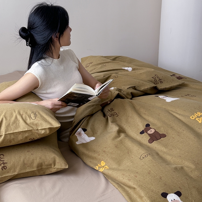 91家纺网 家纺一手货源 找家纺 窝米 2024新款全棉磨毛简约卡通系列四件套 快乐玩伴