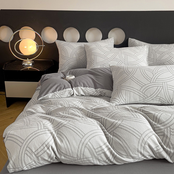 91家纺网 家纺一手货源 找家纺 小懒猪 2024秋冬新款全棉纯棉加厚华夫格提花双层纱四件套-梦幻系列 优雅灰