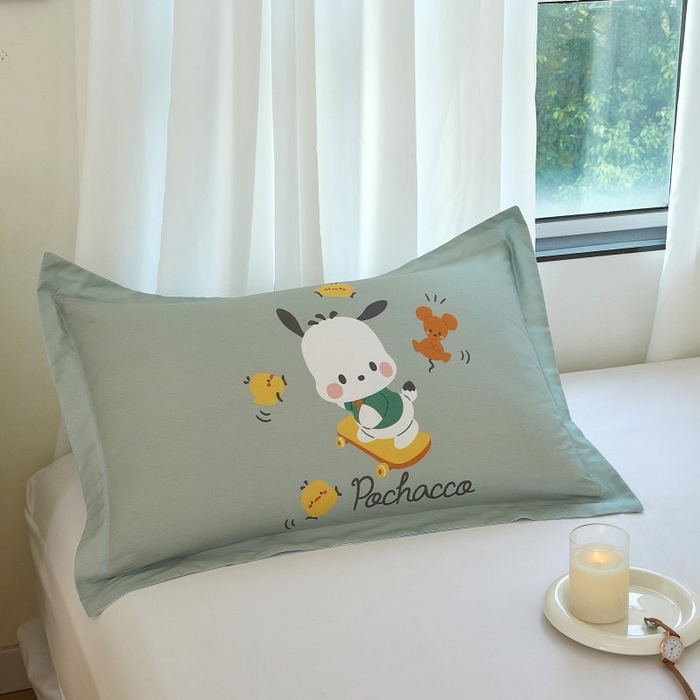 91家纺网 家纺一手货源 找家纺 蘭菲家纺 2024新款全棉大版卡通三丽鸥单品枕套 滑板恰恰