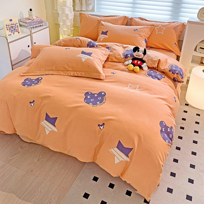 91家纺网 家纺一手货源 找家纺 品乐家纺 2024新款全棉生态棉印花磨毛四件套 潮流前线-桔