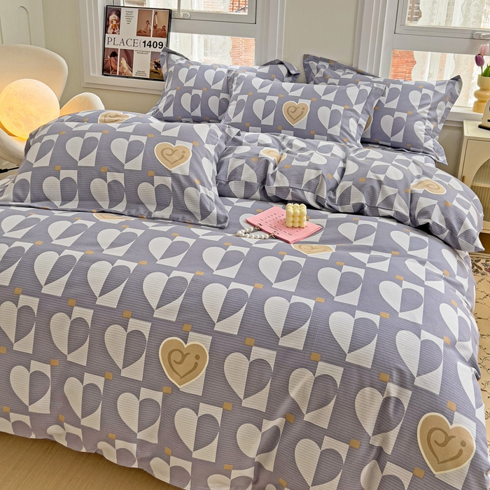 91家纺网 家纺一手货源 找家纺 品乐家纺 2024新款全棉生态棉印花磨毛四件套 妙恋-灰