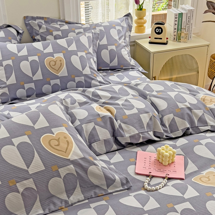 91家纺网 家纺一手货源 找家纺 品乐家纺 2024新款全棉生态棉印花磨毛四件套 妙恋-灰