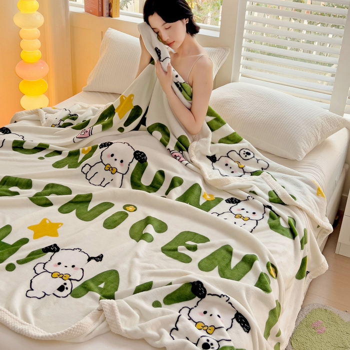 91家纺网 家纺一手货源 找家纺 千荨 2024新款亲肤舒适双面贝贝绒包边牛奶绒毛毯 贝贝绒-屁屁狗