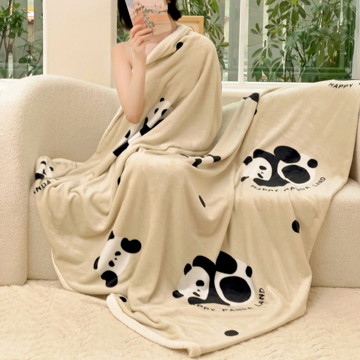 91家纺网 家纺一手货源 找家纺 千荨 2024新款亲肤舒适双面贝贝绒包边牛奶绒毛毯 贝贝绒-熊猫胖达