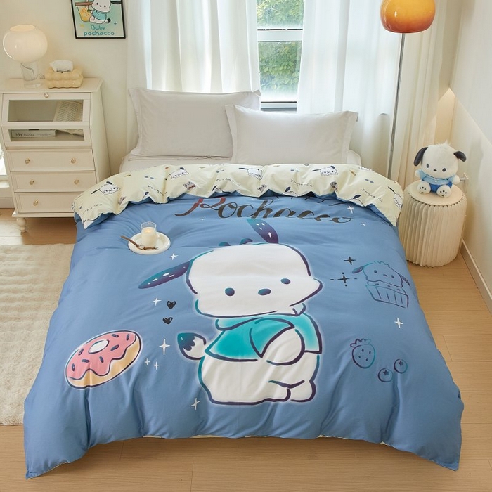 91家纺网 家纺一手货源 找家纺 蘭菲家纺 2024新款全棉大版卡通三丽鸥单品被套 恰恰-蓝
