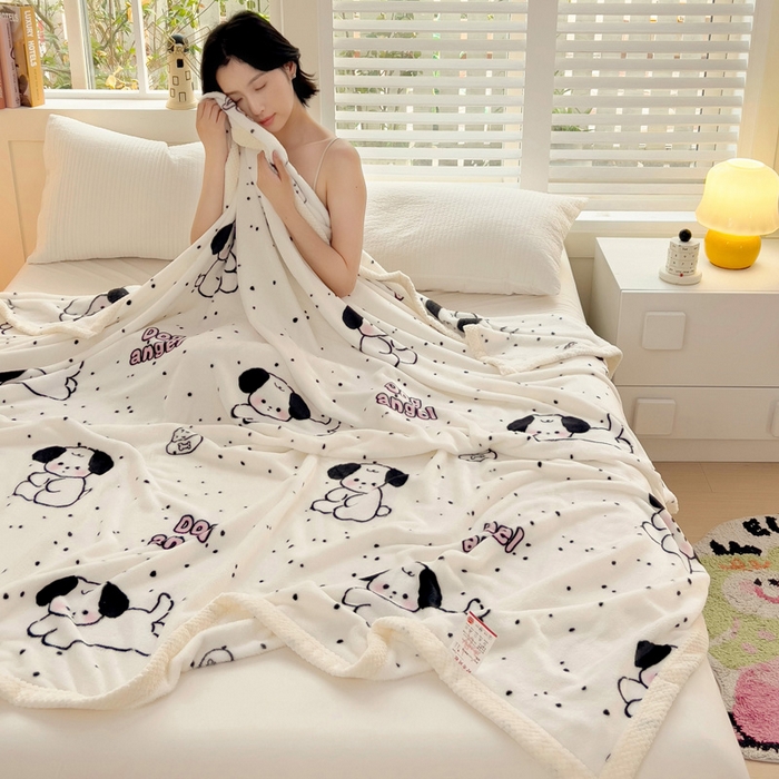 91家纺网 家纺一手货源 找家纺 千荨 2024新款亲肤舒适双面贝贝绒包边牛奶绒毛毯 贝贝绒-可爱修狗