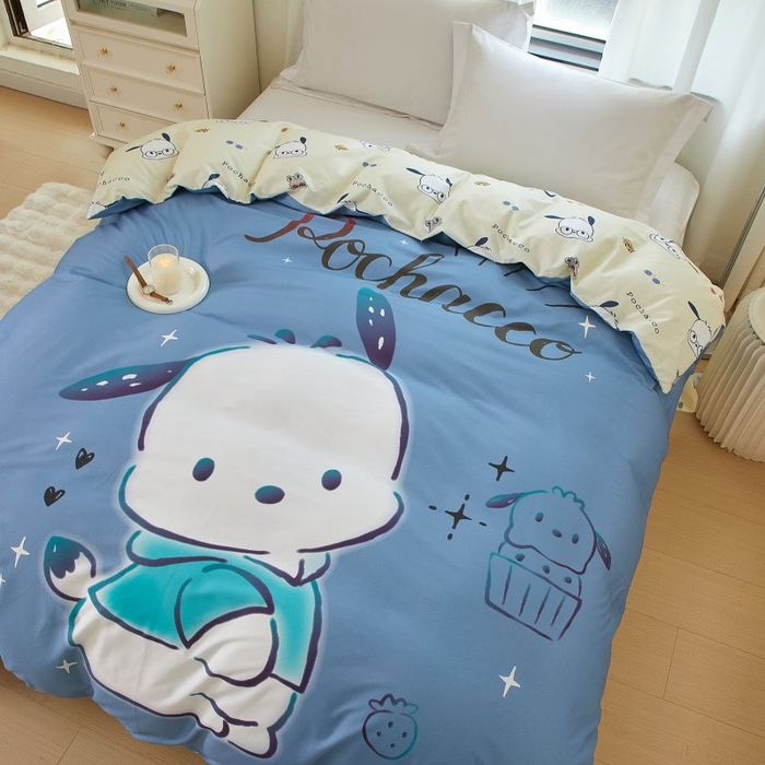 91家纺网 家纺一手货源 找家纺 蘭菲家纺 2024新款全棉大版卡通三丽鸥单品被套 恰恰-蓝