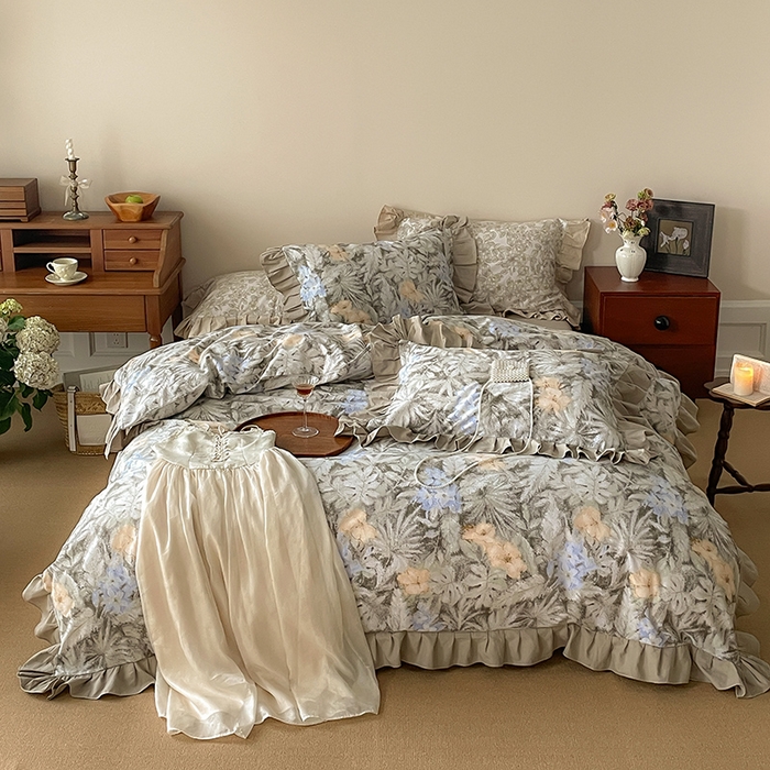 91家纺网 家纺一手货源 找家纺 窝米 2024新款全棉磨毛花边工艺款四件套 秋雅