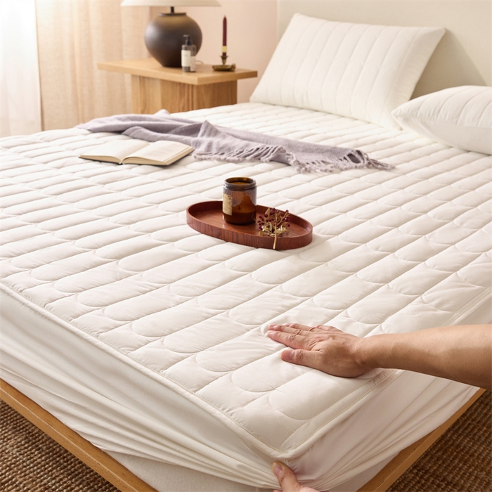 91家纺网 家纺一手货源 找家纺 三味舒屋 2024新款加高全棉夹棉床笠系列 波光白