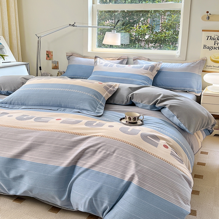 91家纺网 家纺一手货源 找家纺 品乐家纺 2024新款全棉生态棉印花磨毛四件套 欧比亚-蓝