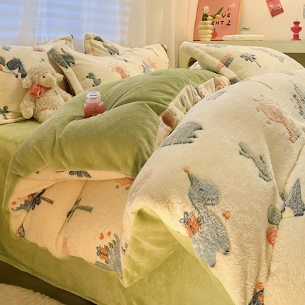 韩巢家纺 2024新款加厚雪花绒印花单件被套-风格一（提供卖家秀 ） 恐龙宝贝(绿)