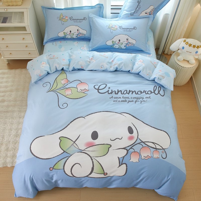 91家纺网 家纺一手货源 找家纺 蘭菲家纺 2024新款全棉大版卡通三丽鸥四件套 清新