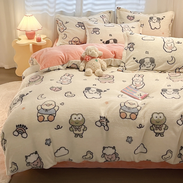 91家纺网 家纺一手货源 找家纺 韩巢家纺 2024新款加厚雪花绒印花单件被套-风格一（提供卖家秀 ） 小伙伴