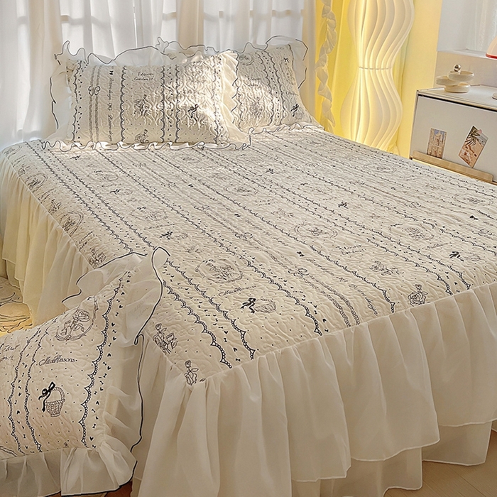 91家纺网 家纺一手货源 找家纺 易辰美 2025新款亲肤舒适印花夹棉公主风床裙 索菲亚